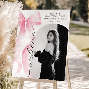 Pink Bow Photo Graduation Welcome Sign
