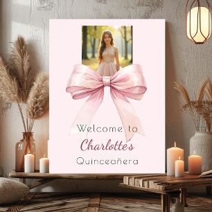 Pink bow photo Quinceanera welcome Poster