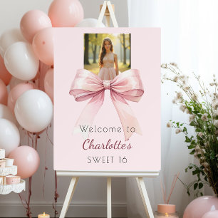 Pink bow photo Sweet 16 party welcome Foam Board