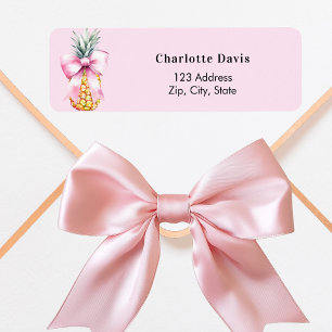 Pink bow pineapple return address label