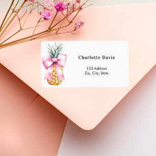 Pink bow pineapple return address label