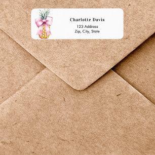 Pink bow pineapple return address  label