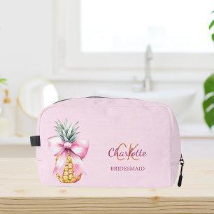 Pink bow pineapple tropical summer bridesmaid dopp kit