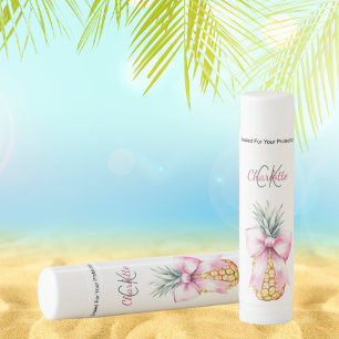 Pink bow pineapple tropical summer monogram lip balm