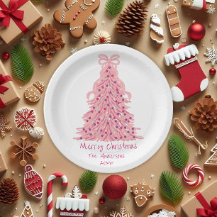 Pink Bow Pink Christmas Tree Paper Plates