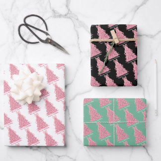 Pink Bow Pink Christmas Tree Wrapping Paper Sheets