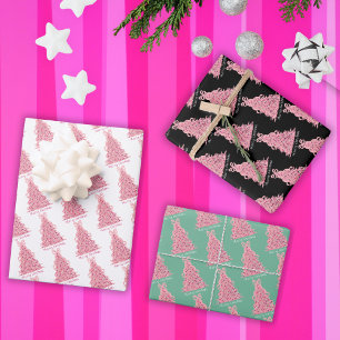 Pink Bow Pink Christmas Tree Wrapping Paper Sheets
