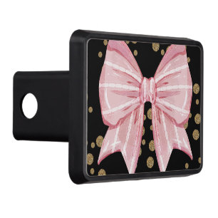 Pink Bow Polk Dots Gold Hitch Cover