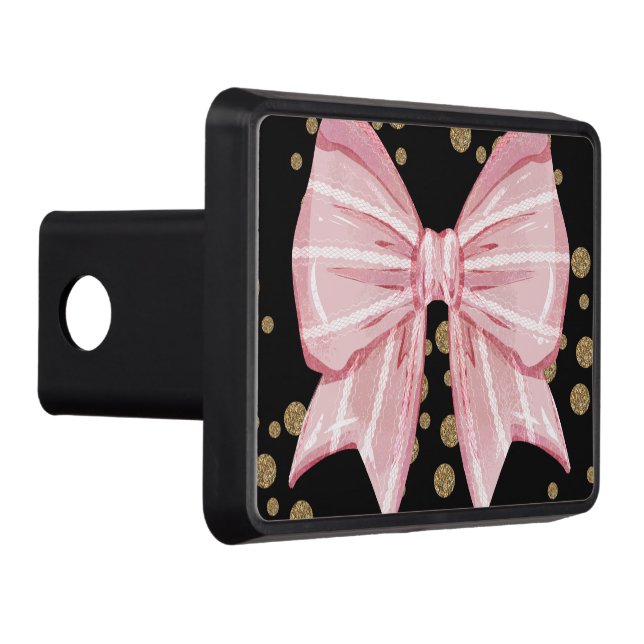 Pink Bow Polk Dots Gold Hitch Cover (Right)