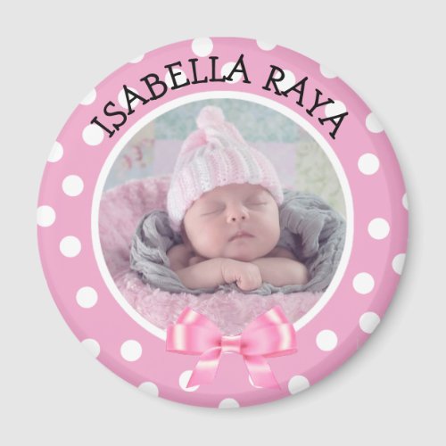 Pink Bow Polka Dot Baby Photo Reminder Magnet