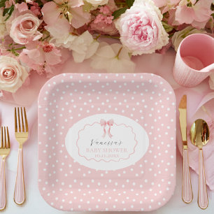 Pink Bow Polka Dot Baby Shower Baby Girl Paper Plates