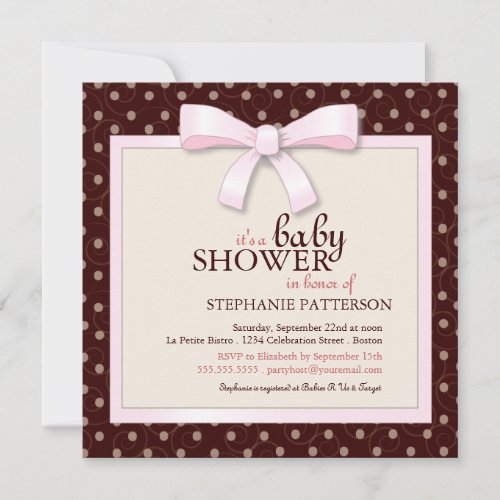Pink Bow Polka Dot Girl Baby Shower Invitation