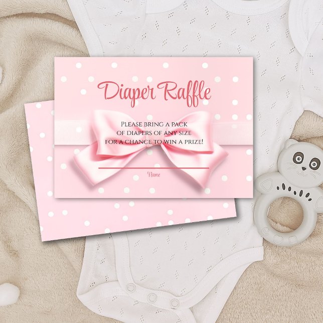 Pink Bow Polka Dots Diaper Raffle Enclosure Card (Creator Uploaded)