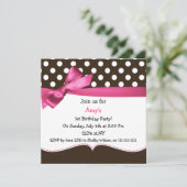 pink bow polka dots first birthday party invitation (Standing Front)