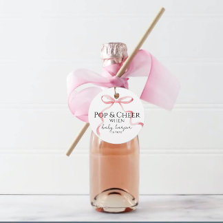 Pink Bow Pop And Cheer Favor Tags