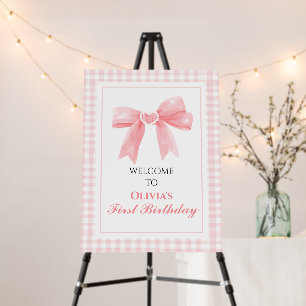 Pink Bow preppy 1st birthday welcome Foam Board