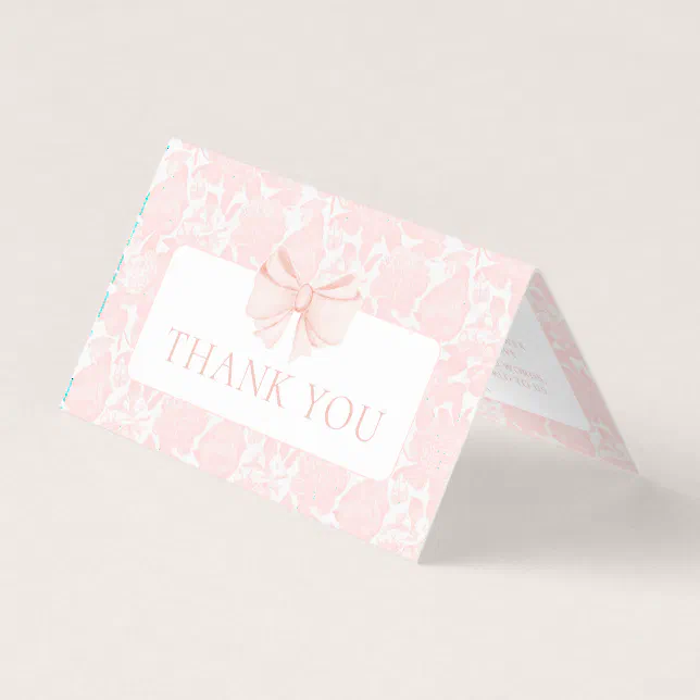 Pink bow preppy baby girl shower thank you cards | Zazzle