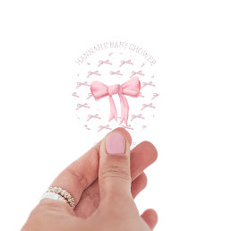 Pink Bow Preppy Baby Shower Label, Sticker