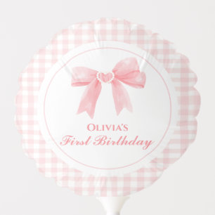 Pink Bow preppy Coquette 1st birthday Balloon