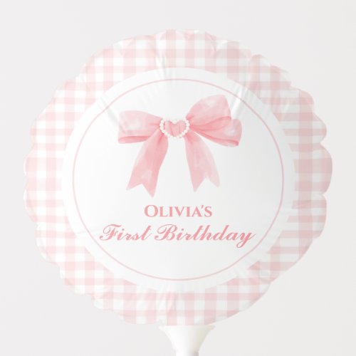 Pink Bow preppy Coquette 1st birthday Balloon