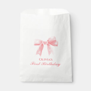 Pink Bow preppy Coquette 1st birthday Favor Bag