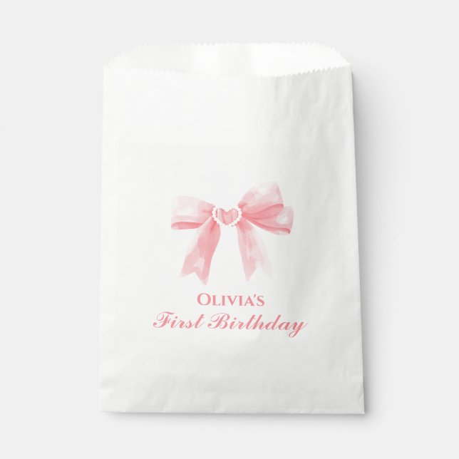 Pink Bow preppy Coquette 1st birthday Favor Bag (Front)