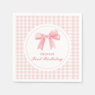 Pink Bow preppy Coquette 1st birthday Napkins