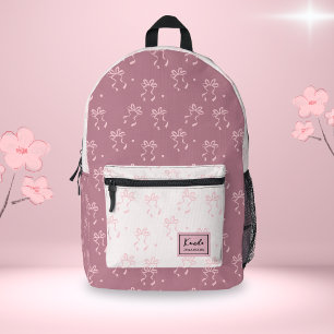 Pink Bow Preppy Coquette Custom Script Name  Printed Backpack