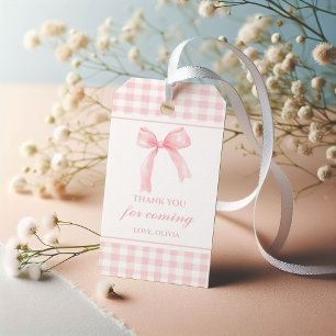 Pink Bow preppy plaid baby shower thank you Gift Tags