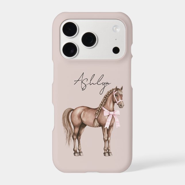 Pink Bow Pretty Brown Horse with Braid iPhone Case (Back)