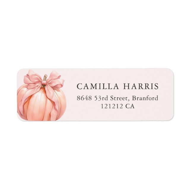 Pink Bow Pumpkin Address Labels (Front)