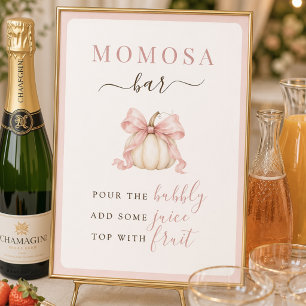 Pink Bow Pumpkin Baby Girl Shower Momosa Bar Sign