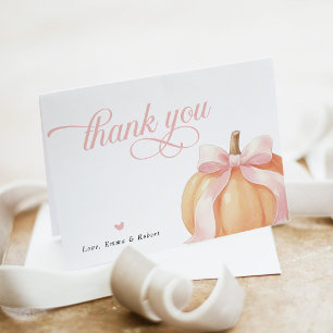 Pink Bow Pumpkin Baby Girl Shower Thank You Card
