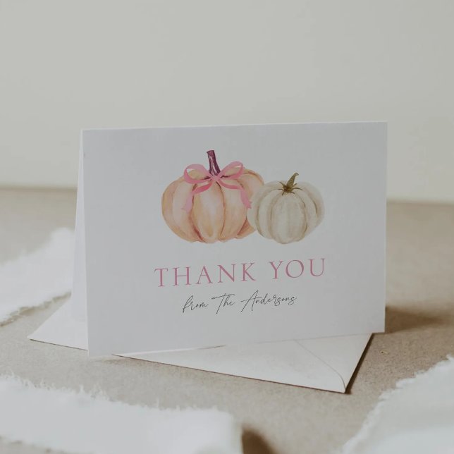 Pink Bow Pumpkin Baby Girl Thank You Card (Creator Uploaded)