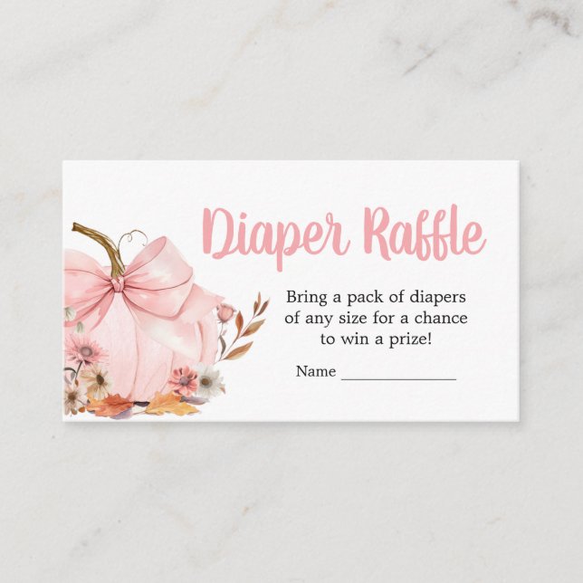 Pink Bow Pumpkin Baby Shower Diaper Raffle Enclosure Card (Front)