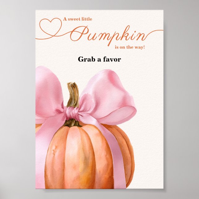 Pink Bow Pumpkin Baby Shower “Grab a Favor” Sign  (Front)
