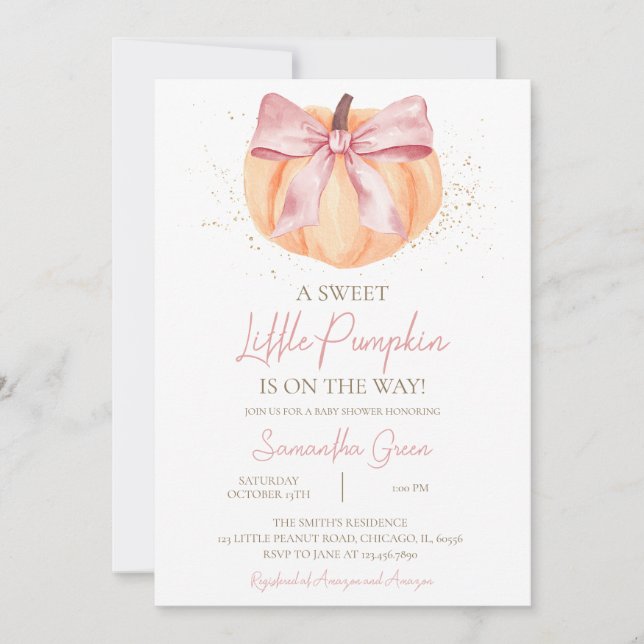 Pink Bow Pumpkin Baby Shower Invitation (Front)