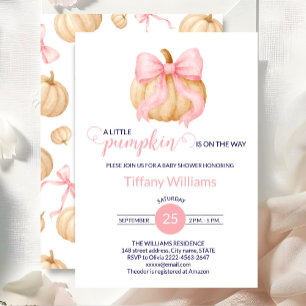 Pink bow pumpkin baby shower minimalistic  invitation