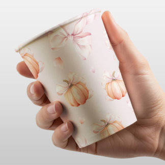 Pink Bow Pumpkin Baby Shower Paper Cup