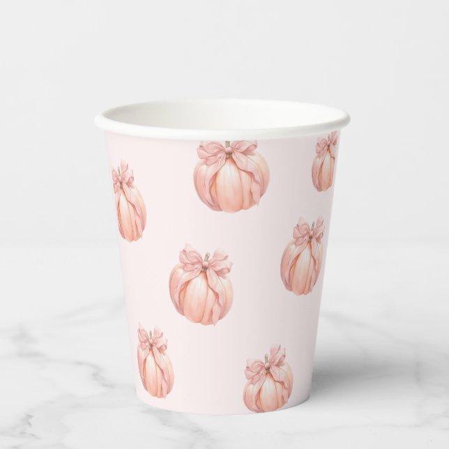 Pink Bow Pumpkin Baby Shower Paper Cup (Front)