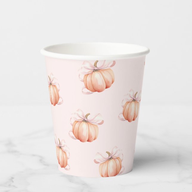 Pink Bow Pumpkin Baby Shower Paper Cup (Front)