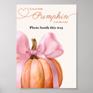 Pink Bow Pumpkin Baby Shower “Photo Booth This Way Poster