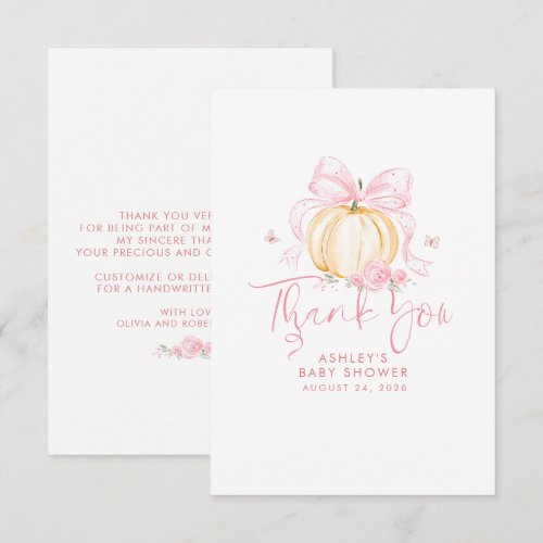 Pink Bow Pumpkin Baby Shower Thank You Card