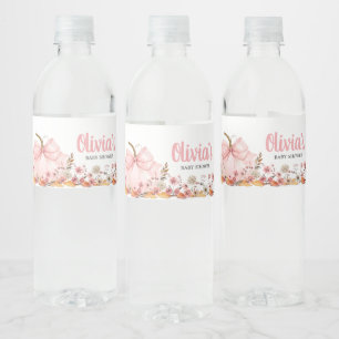 Pink Bow Pumpkin Baby Shower Water Bottle Label