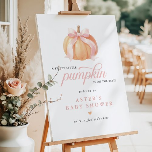Pink Bow Pumpkin Baby Shower Welcome SIgn