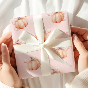 Pink Bow Pumpkin Coquette Wrapping Paper
