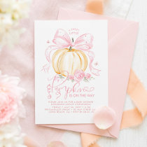 Pink Bow Pumpkin Elegant Fall Girl Baby Shower Invitation