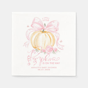 Pink Bow Pumpkin Elegant Fall Girl Baby Shower Napkins