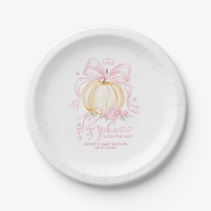 Pink Bow Pumpkin Elegant Fall Girl Baby Shower Paper Plates