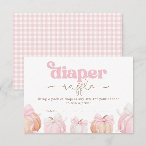 Pink Bow Pumpkin Fall Baby Shower Diaper Raffle Enclosure Card